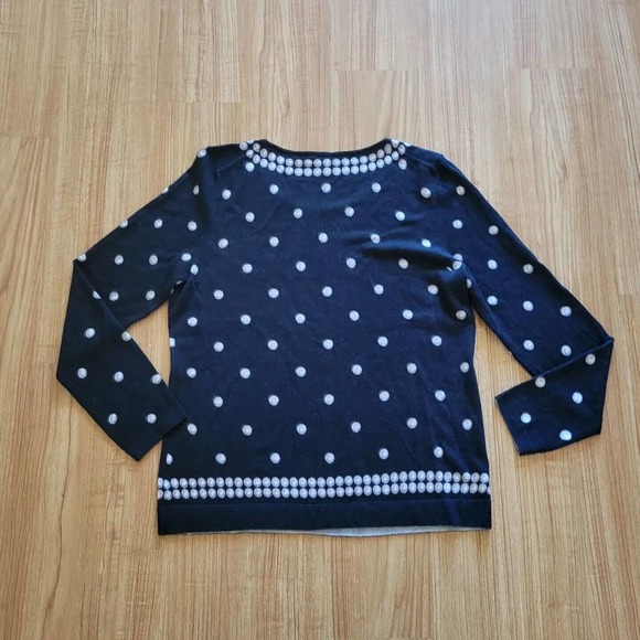 Talbots Sweater Top Shirt Womens Large Black White Polka Dot Merino Wool Career - Picture 9 of 10